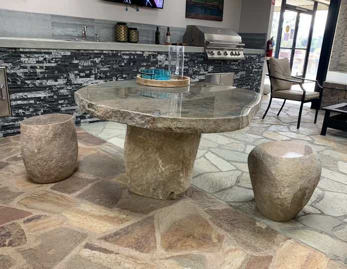 Jade Polished Table Top & Stools